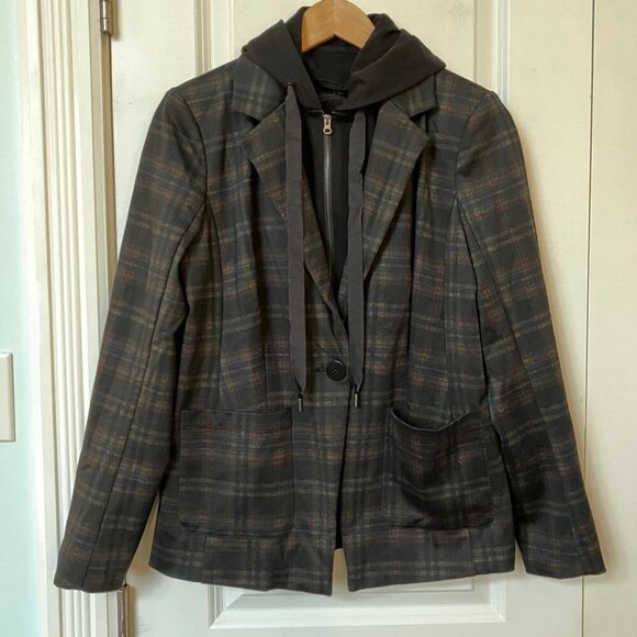 Laundry by Shelli Segal Blazer Womens S Plaid Hooded Two-fer - Picture 2 of 14